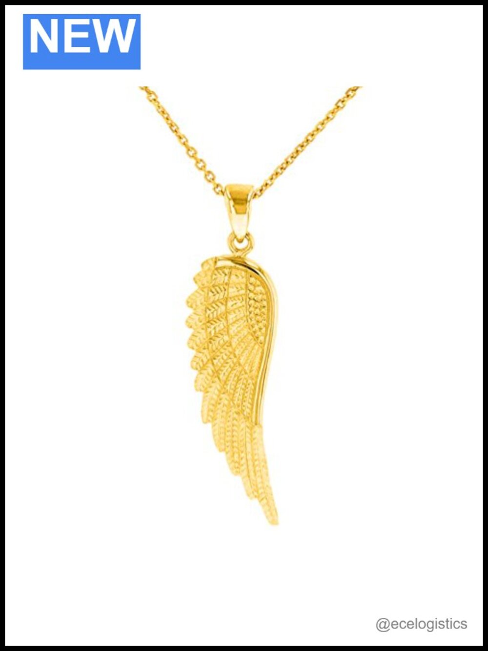 14k Yellow Gold Angel Wing Pendant Necklace 18in Dainty Chain